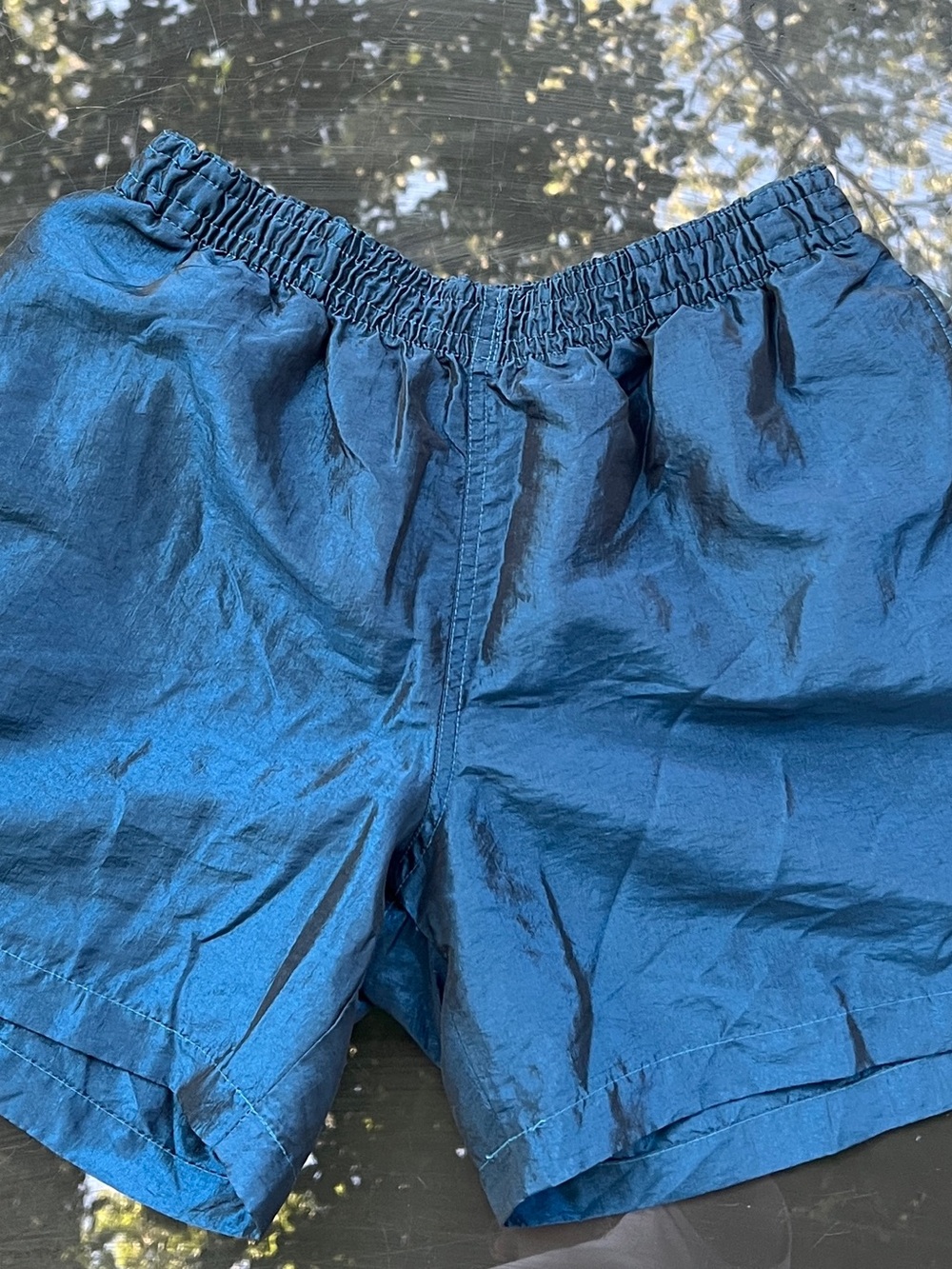 VTG Surf Style Men's Blue Solid Swim Trunks Microfiber Drawstring Elastic Waist